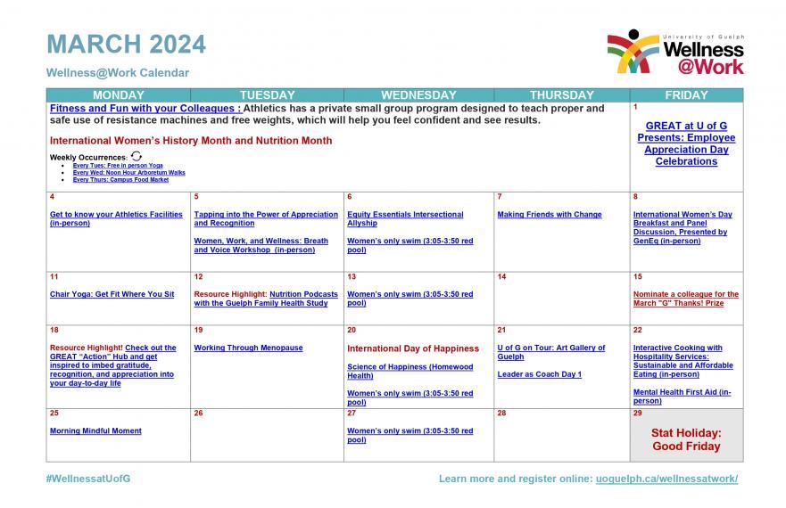 The March 2024 Wellness Calendar is now published! WellnessWork